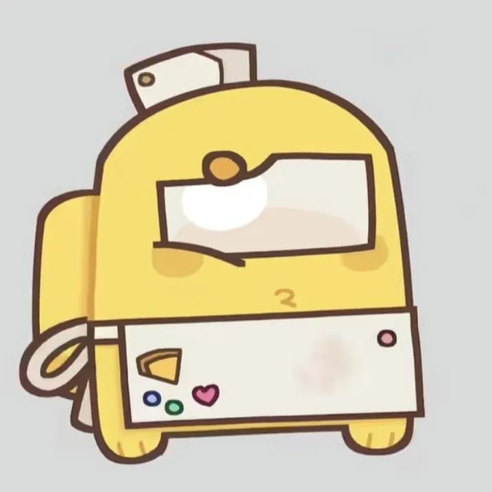 Among Us PFP #16: A yellow cartoon crewmate wears a folded white paper hat and a white apron with small heart and dot stickers on grey.