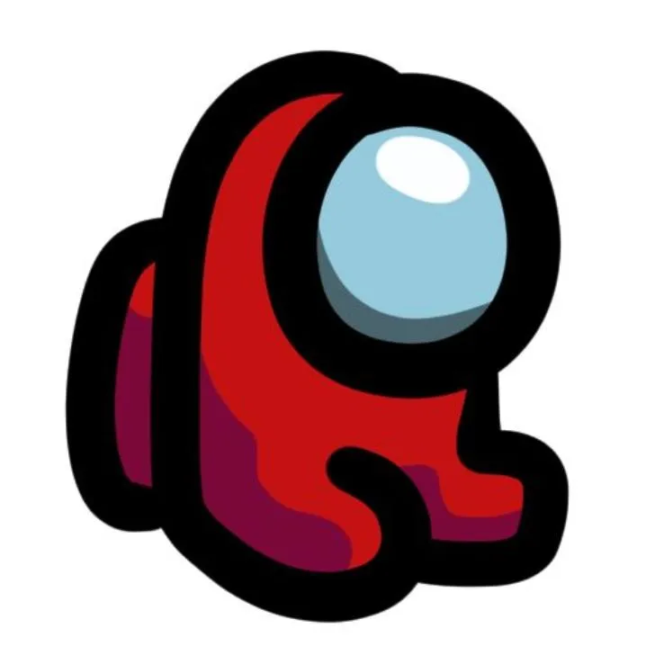 Among Us PFP #20: A red crewmate with a light blue visor sits with its legs stretched forward, drawn in a thick black outline on white.