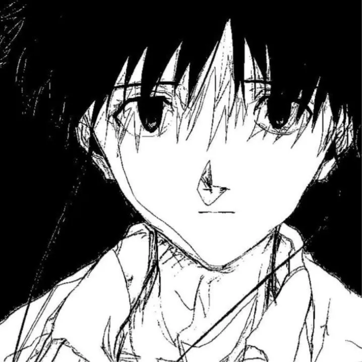 Anime PFP #56: A rough black and white ink sketch of Shinji Ikari with messy dark hair and a blank stare in a collared shirt.