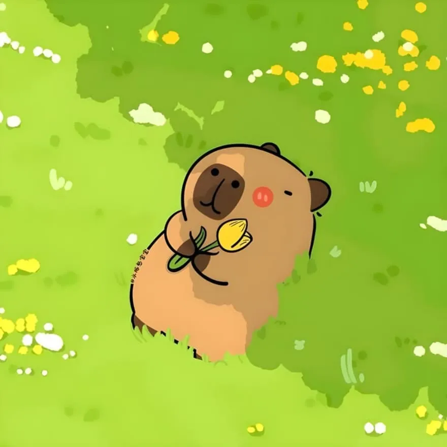 Capybara PFP #12 (cartoon, flower, nature)