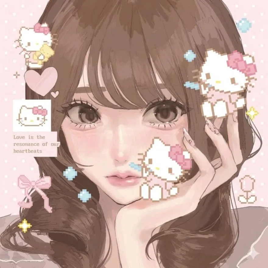 Coquette PFP #15 (drawing, girl, pink)