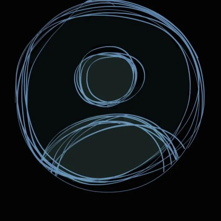Dark PFP #21: Loose pale blue scribbled circles trace a default user avatar, a round head above curved shoulders, on a near black background.