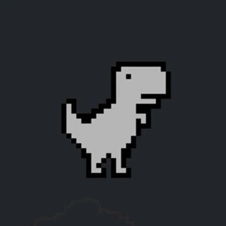 Dinosaur PFP #16: A large light grey pixel T-Rex from the Chrome offline game stands facing right against a dark charcoal background.