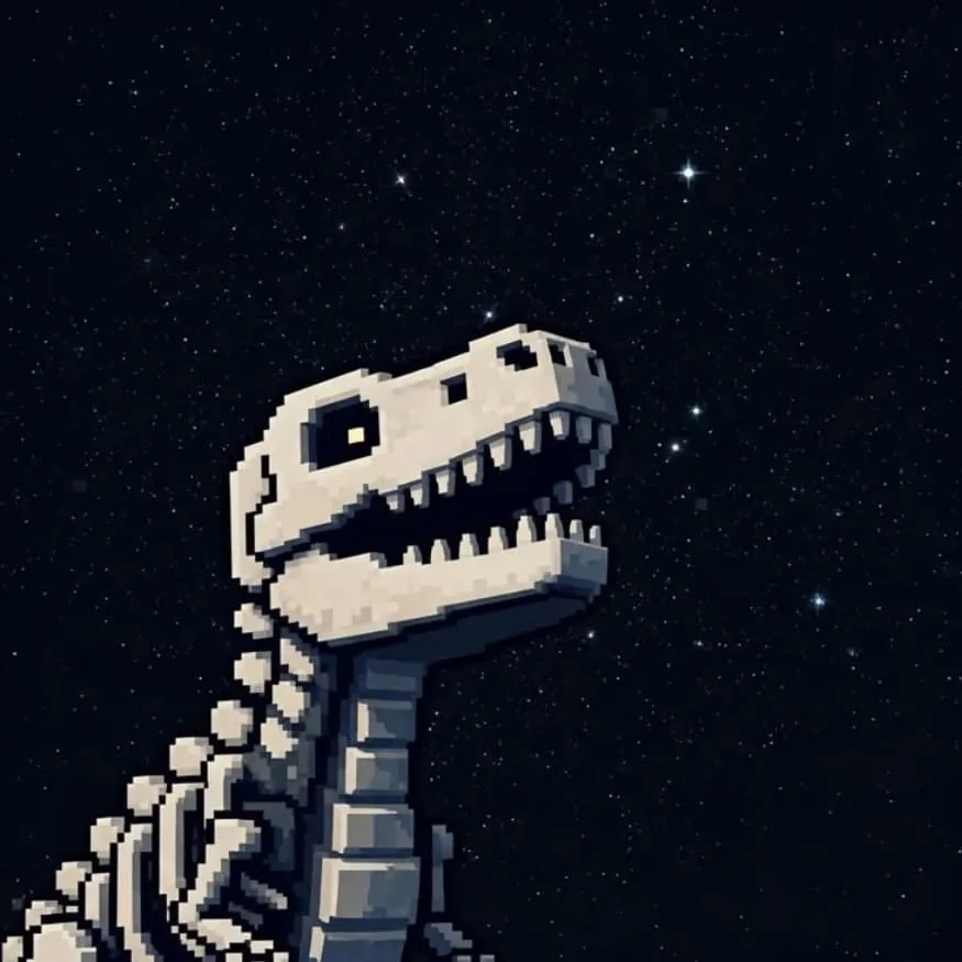 Dinosaur PFP #5 (dark, pixel, skeleton)