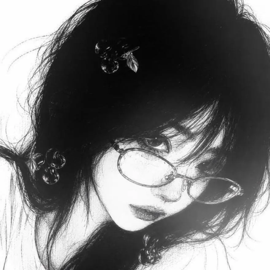 Emo PFP #8 (black and white, drawing, girl)