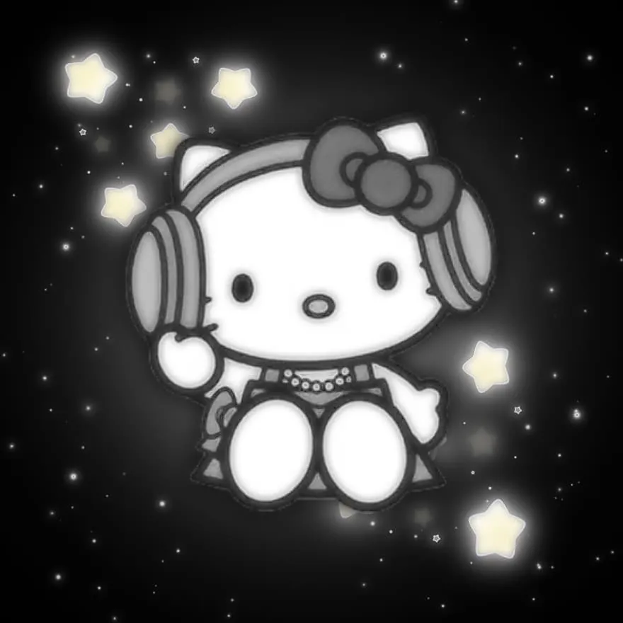 Hello Kitty PFP #34 (black, dark, headphones)