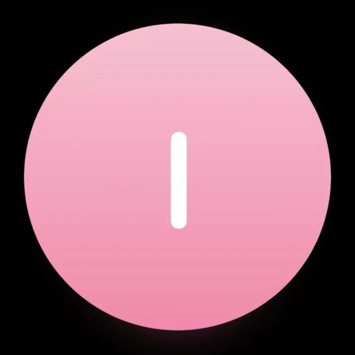 Letter PFP #108: A thin white letter I stands in the centre of a soft pink gradient circle on a black background.