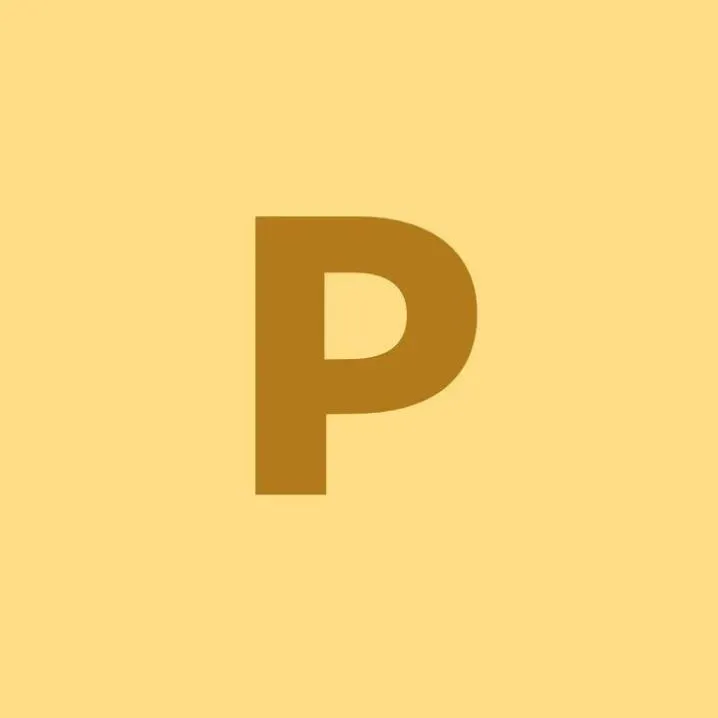 Letter PFP #125: A bold mustard brown letter P sits in the centre of a flat pale yellow square.