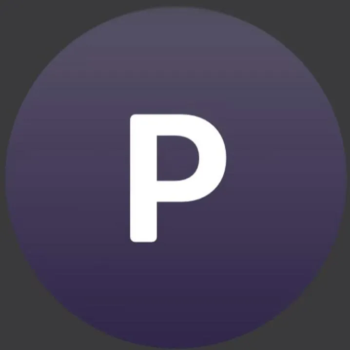 Letter PFP #126: A white rounded letter P sits in a dark plum gradient circle on a charcoal grey background.