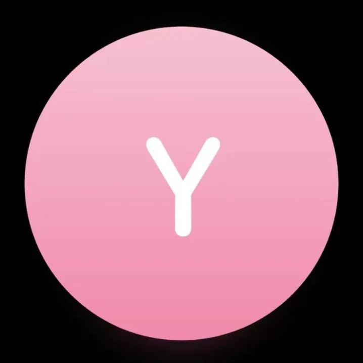 Letter PFP #137: A white rounded letter Y sits in the centre of a soft pink gradient circle on a black background.