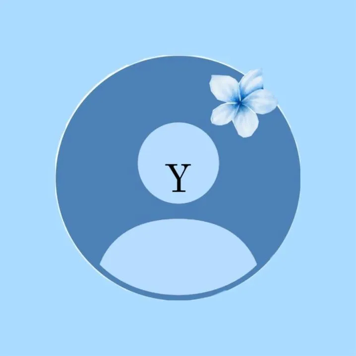 Letter PFP #139: A black serif letter Y fills the head of a blue default avatar icon with a pale blue flower on light blue.