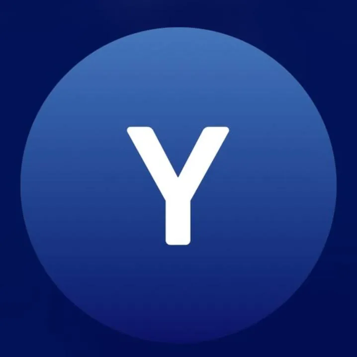 Letter PFP #141: A bold white letter Y sits in a bright blue gradient circle on a deep navy background.