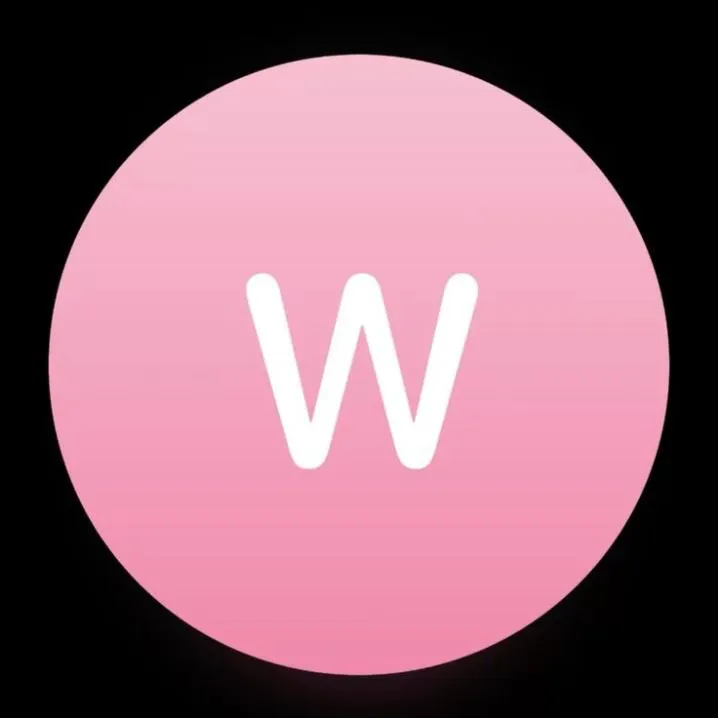 Letter PFP #143: A white rounded letter W sits in the middle of a soft pink gradient circle on a black background.