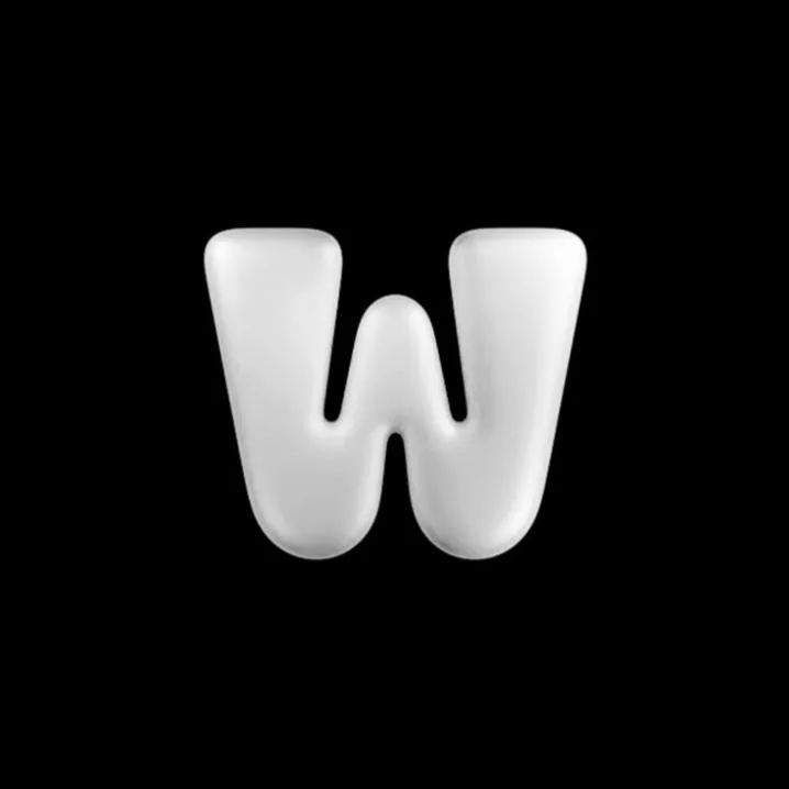 Letter PFP #146: A puffy glossy white 3D letter W like a soft balloon sits on a plain black background.