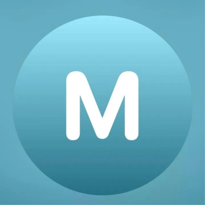 Letter PFP #151: A bold white letter M sits in a light teal gradient circle on a matching teal background.