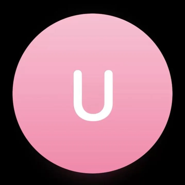Letter PFP #154: A white rounded letter U sits in the middle of a soft pink gradient circle on a black background.