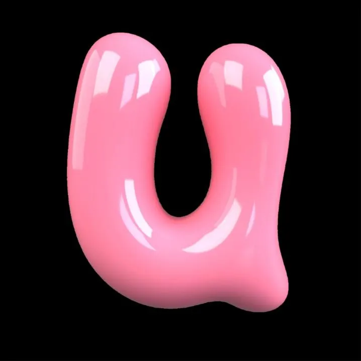 Letter PFP #157: A glossy hot pink 3D bubble letter U with soft white highlights sits on a plain black background.