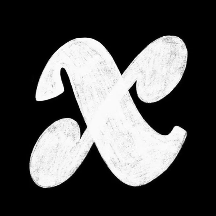 Letter PFP #162: A chunky white brush letter X with a rough chalk texture stands out on a plain black background.