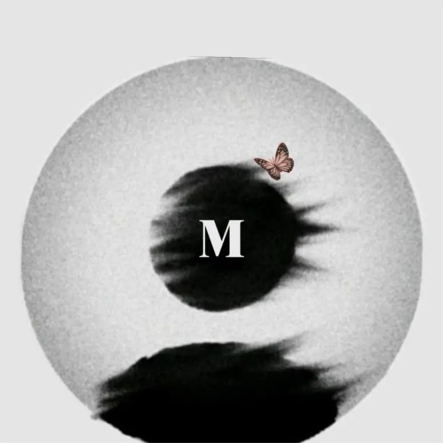 Letter PFP #35 (black and white, butterfly, m)