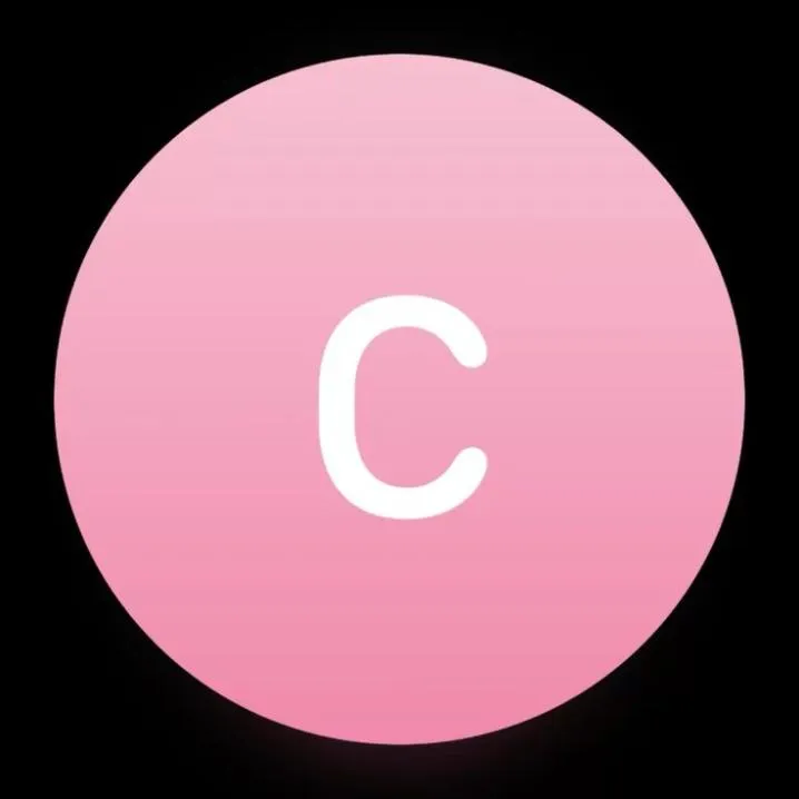 Letter PFP #92: A white rounded letter C sits in the middle of a soft pink gradient circle on a black background.