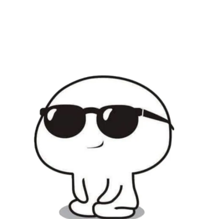 Nonchalant PFP #20: A round white cartoon blob in black sunglasses sits on stubby legs with a small smirk on a plain white background.