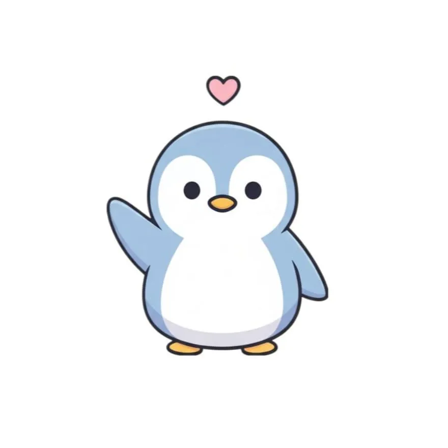Penguin PFP #12 (blue, cartoon, heart)