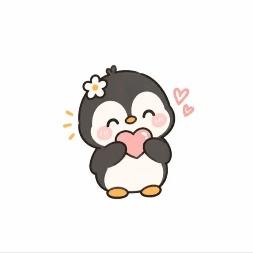 Penguin PFP #17 (cartoon, cute, flower, heart)