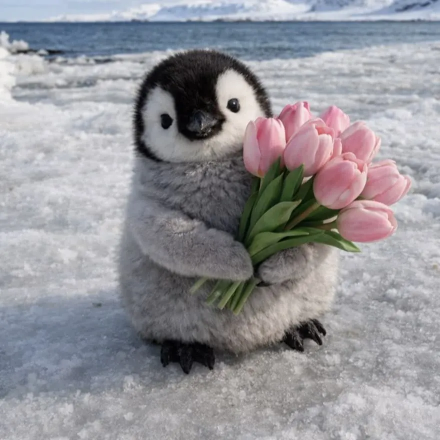 Penguin PFP #6 (baby, cute, flower, real)