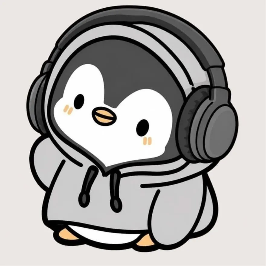 Penguin PFP #7 (cartoon, cute, headphones)
