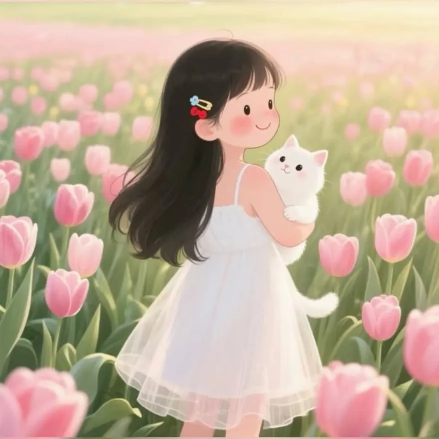 Pink PFP #29 (cat, flower, girl)