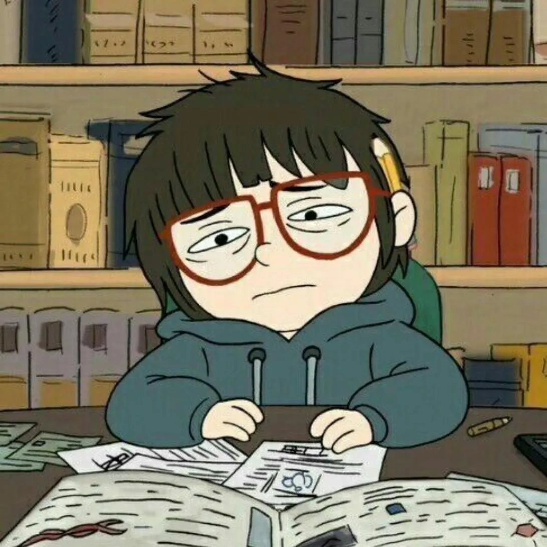 School PFP #34 (cartoon, funny, studying)