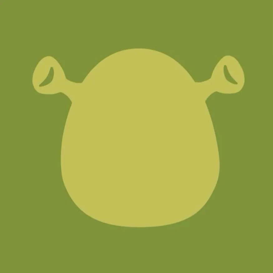 Shrek PFP #21: A flat light olive silhouette of Shrek's round head and trumpet ears sits in the centre of a plain darker green square.
