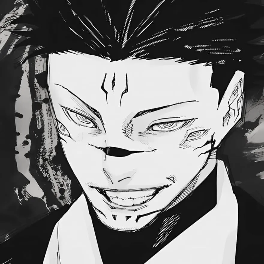 Sukuna PFP #29 (black and white, dark, manga)
