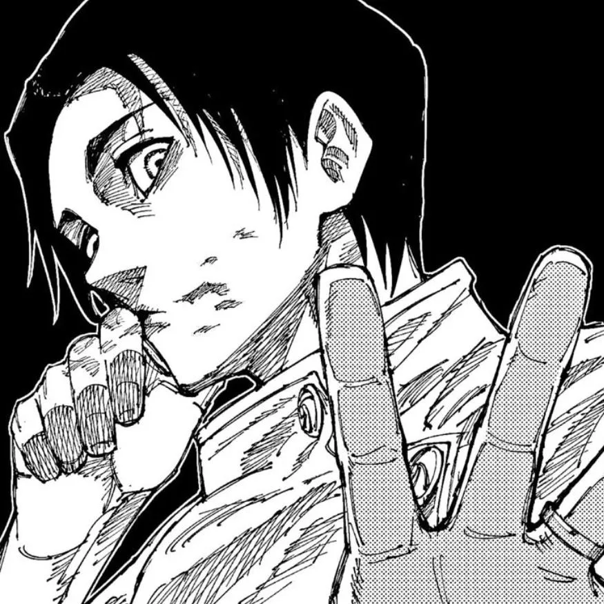 Yuta PFP #11: A manga panel of Yuta with a scuffed face holding a fist near his chin and stretching his other hand toward the viewer.